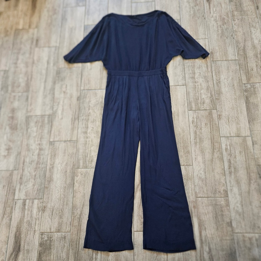 Diane von Furstenberg Dezi Jumpsuit Size 12 Navy Blue Wide Leg Dolman Minimalist - Picture 2 of 13